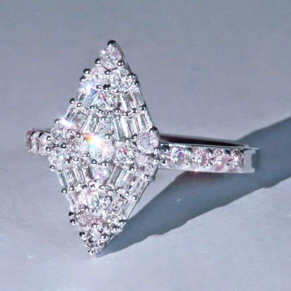 💎 Trendy Rhombus Flower Rectangle Gemstone Zircon Rings for Women, PD158 - Picture 1 of 6